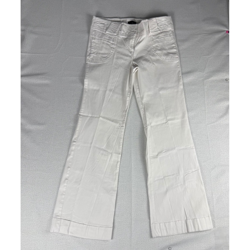 Star City Womens White Flare Wide Leg Trousers Size 9 Low Rise Y2K
